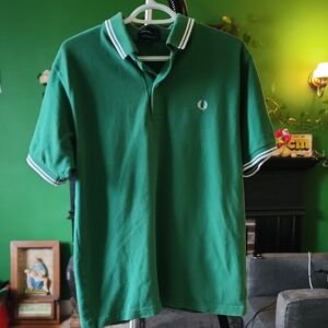 Fred Perry L Green Twin Tipped Pique Polo - Size Large (Mid 2000s)